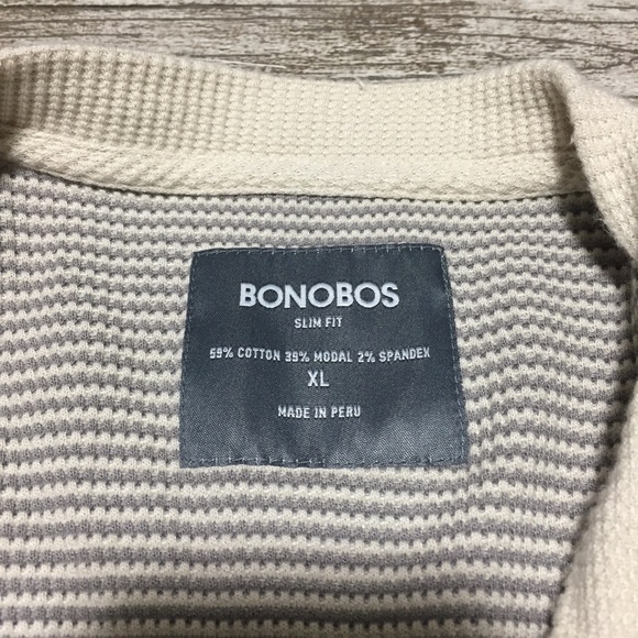 Bonobos Slim Fit Stripe Henley Shirt Men’s XL Off White Gray Long Sleeve Casual - Picture 8 of 10